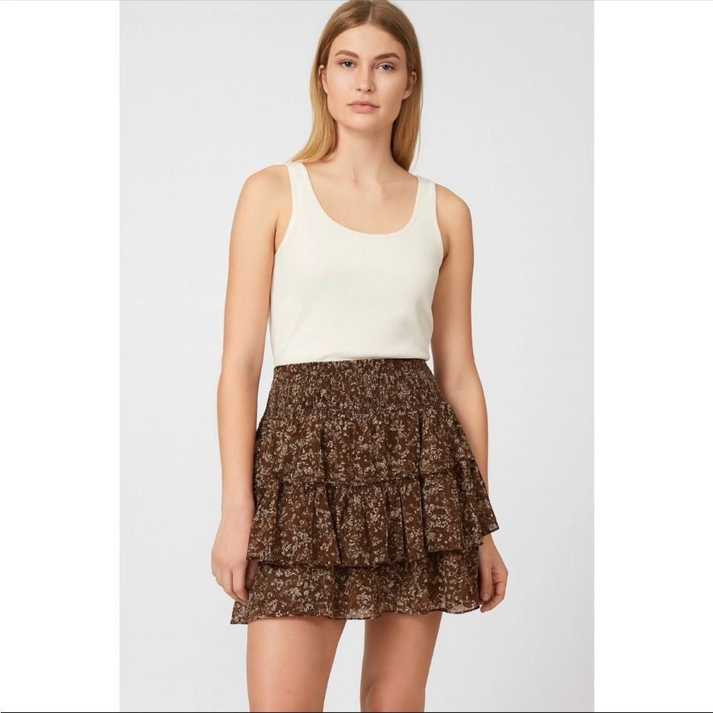 ALTAR’D STATE BROWN FLORAL RUFFLE MINI SKIRT SMALL